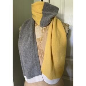 Cashmere Scarf Color Block Scarf Woman Yellow Gray White Soft Luxury 68x8”
